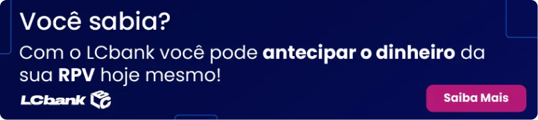 Logo LCbank com texto "Saiba Mais" e frase "antecipar o dinheiro da sua RPV hoje mesmo!